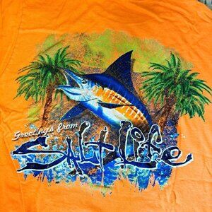 Salt Life Kids M Orange Short Sleeve T-Shirt Marlin "Greetings From Salt Life"